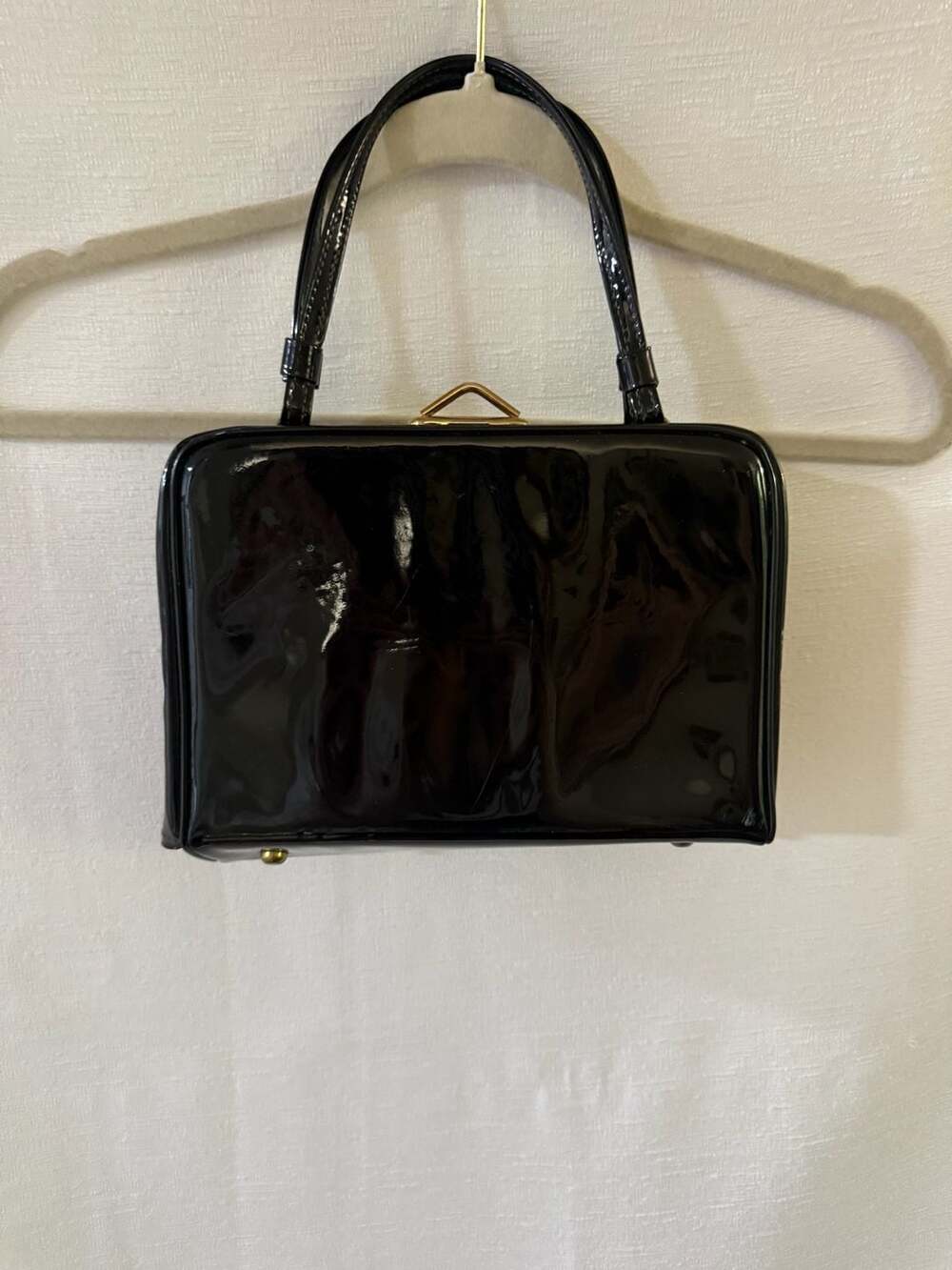 Vintage Verdi Black Patent Vinyl Frame Handbag 1960s Mid-Century